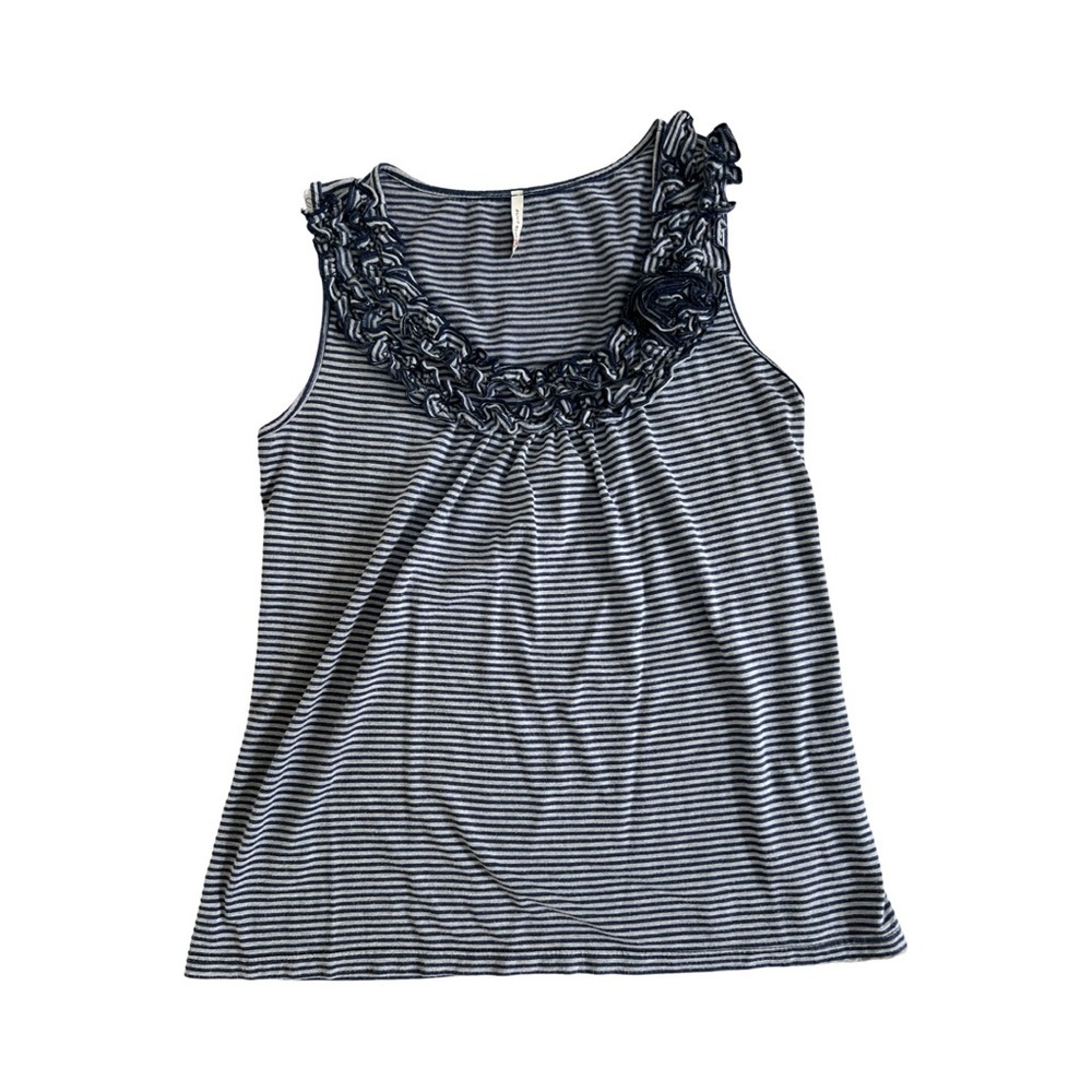 Olivia Moon blue gray striped sleeves top size small